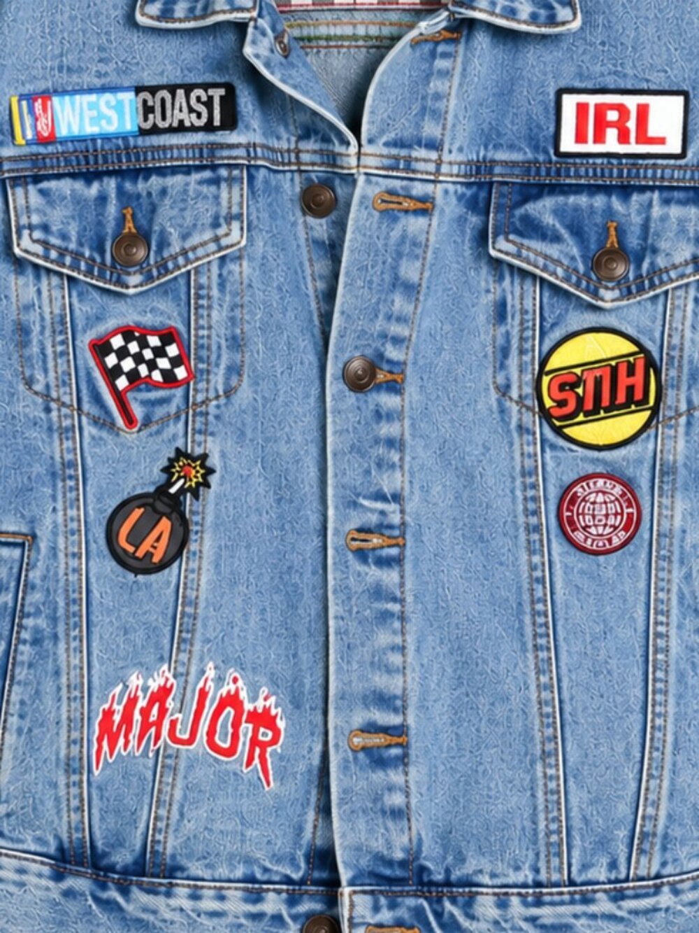 Forever 21 Custom Patch Denim Jacket Racing Moto Phoenix Women’s Medium - Picture 4 of 5
